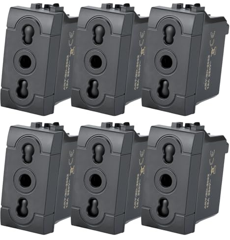 VOLTIX 6 PEZZI Presa Bipasso Bivalente 2P+T 10/16A Prese Elettriche da Muro Compatibile con Bticino Living Light e Living International Nero (6)