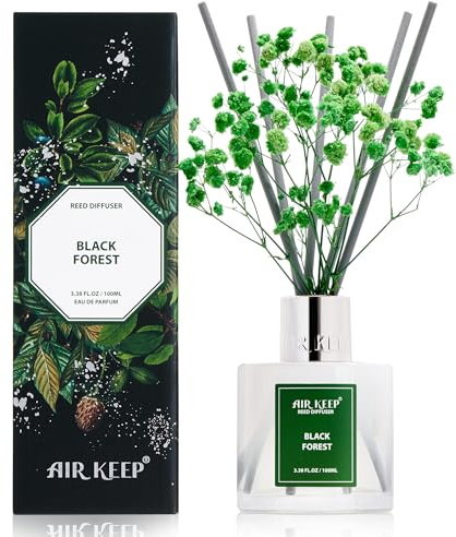 Airkeep Raumduft mit 8 Duftstäbchen 100ml, Black Forest Langanhaltender Lufterfrischer, Natürlicher Duft, Deko für Badezimmer, Schlafzimmer, Wohnzimmer & Büro