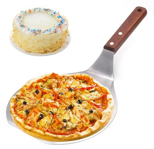 Pizza Peel 6.5 Inch Stainless Steel Pizza Paddle with Wood Handle Non-Stick Round Shovel for Baking Cake, Dough, Bread, Pastry