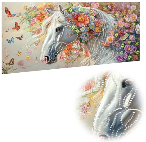 Pavemlo DIY Spezialform Diamond Painting Erwachsene Groß XXL Pferd - Diamant Painting Bilder für Erwachsene Tier, Kunst mit Strasssteinen Bastelset Anfänger, für Zuhause Wanddekoration 30x60cm