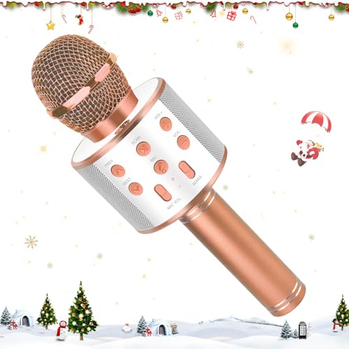 KEWUZY Microfono Karaoke Bluetooth, Karaoke Portatile Wireless, 3 4 5 6 7 8 9 10 11 12 Anni agazzi Ragazze Microfono Regalo Giocattoli