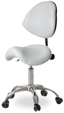 Generico Sgabello con supporto for la schiena, sedia ergonomica con sollevamento idraulico a gas, altezza regolabile con ruote, for massaggi, tatuaggi, spa(White)