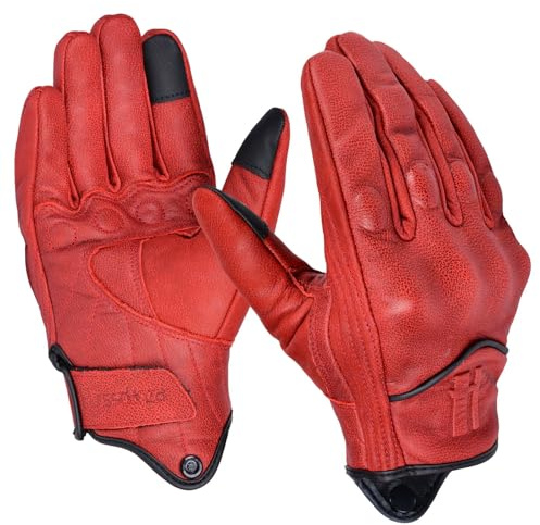Harssidanzar Retro Gants de Moto pour Hommes en Cuir Tactile – Gants de Conduite et de Riding CM006EU, Rouge, Taille L
