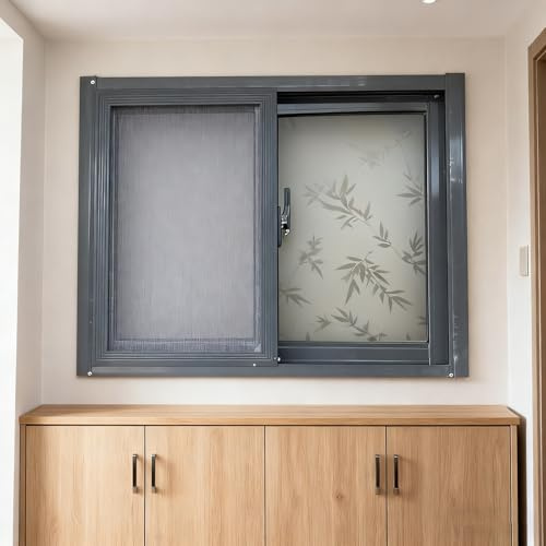 Schiebefenster, Kellerfenster – Aluminiumrahmen mit Milchglas und Fliegengittern, Schiebefenster for Badezimmeroberlichter(40x80 cm)