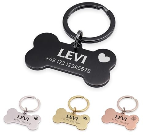 FELLSOCKE Hundemarke mit Gravur aus Edelstahl, Individuell gravierbar, Robuste Tiermarke, Dogtag Anhänger Hunde, Pferde, Katzen & Welpen (Matt, Schwarz, 50x28mm)