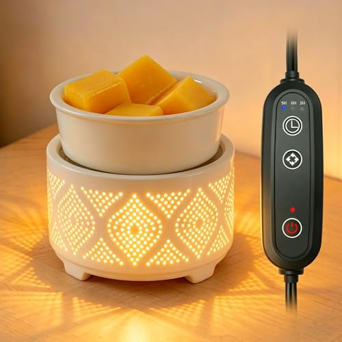 Wax Melt Burner with Timer Ceramic Electric 4-in-1 Candle Warmer Lamp with 7-Color LED Light Auto Shutoff Fragrance Oil Burner for Scented Wax Candle Jar Home Office Bedroom Decor Gifts