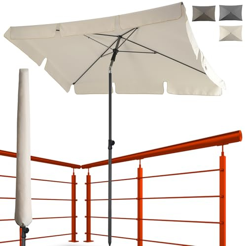 4smile Sonnenschirm Balkon in Beige - Sonnenschirm rechteckig 200x125cm mit UV50+ Sonnenschutz | Balkon Schirm knickbar höhenverstellbar | Robuster Balkonschirm für optimalen Schatten
