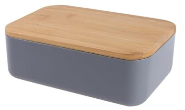 Caja De Madera Para Bento Caja Bento con tapa de madera, contenedor almuerzo portátil a prueba fugas for ensalada, fruta, aperitivos, almacenamiento alimentos, gris, resistente al calor, 1 Uds