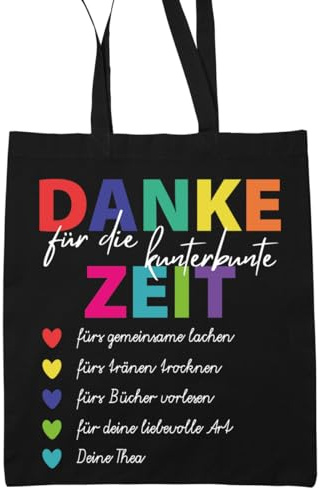 PartyMagix Baumwolltasche personalisiert Danke Erzieher Erzieherin Kindergarten Abschied Geschenk Stoffbeutel mit Wunschtext Jutebeutel schwarz beige grau Tragetasche