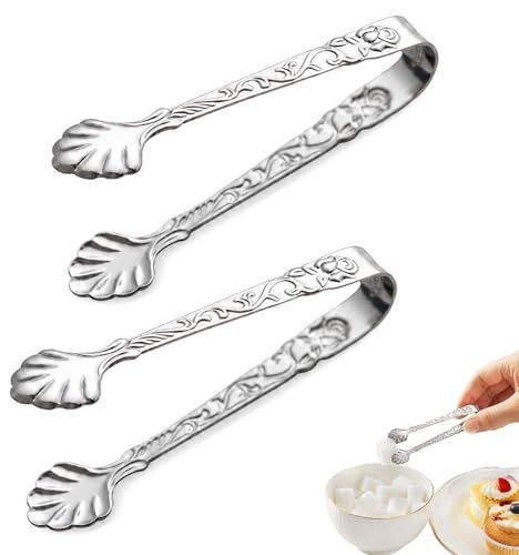 2 Pack 9cm Stainless Steel U-Shaped Mini Sugar Tongs for Tea Coffee Kitchen | Smooth polished finish,heat resistant,secure firm grip,easy to clean ideal ice cubes,appetizers,afternoon tea&daily serving
