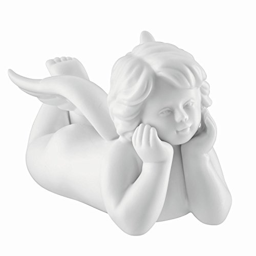 Deko-Engel liegend und nachdenkend aus Biskuit Porzellan in weiß matt. Rosenthal Qualität. Für Zuhause oder im Garten, auch Grab-Schmuck. 11 cm