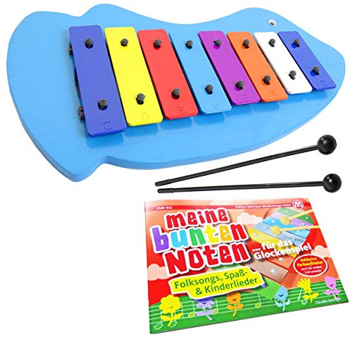 keepdrum Fisch Glockenspiel + Notenheft Meine bunten Noten Kinderlieder - Lernen mit Farben