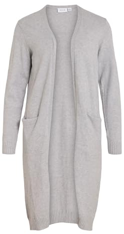 Vila Clothes Damen Strickjacke VIRIL L/S Long Knit Cardigan - NOOS 14042770, Einfarbig, Gr. 36 (Herstellergröße: S), Grau (Light Grey Melange)