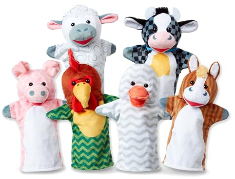 Melissa & Doug Barn Buddies Hand Puppets, Set of 6 (Cow, Sheep, Horse, Duck, Chicken, Pig)