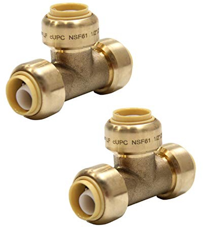 (Pack of 2) EFIELD 1/2 Inch Tee Push-Fit Fitting to Connect Pex, Copper With Disconnect Clip, CPVC,(PF118-2PCS)