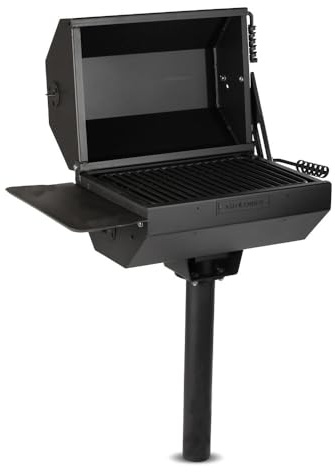 Ash & Ember Park-Style Grill & Smoker, 390 Sq. In Charcoal Grill with Cover, Side Shelf for BBQ Cooking Prep & Accessories, Single Post Barbeque Grill, Outdoor Grills & Smokers