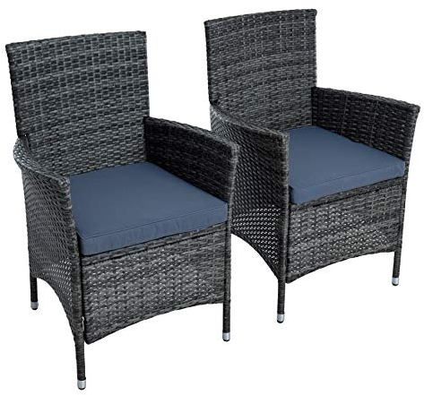 ESTEXO Polyrattan Gartenstuhl Set 2er Stuhlset Rattan Stuhl Garten Sessel Rattanstühle Balkonstühle Terrassenstühle Outdoor Stühle Balkonsessel (Anthrazit-Grau)