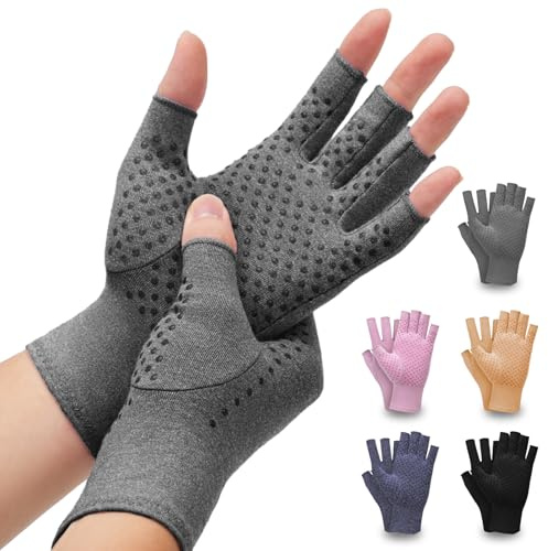DRNAIETY 2 Pairs Arthritis Compression Gloves- for Hand Arthritis, Carpal Tunnel Pain, Rheumatoid Arthritis, RSI, Fingerless, Anti-Slip, Breathable Gloves for Men & Women, Typing, Daily Use(S, Gray)
