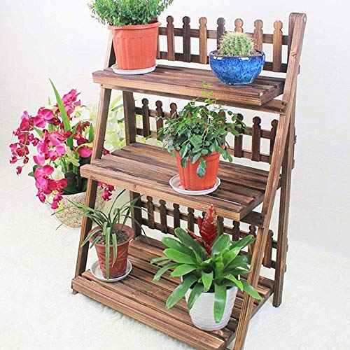 3-stöckiger faltbarer Massivholz-Faltenblumenständer 3-stöckiger kohlensäurehaltiger Wohnzimmerbalkon-Ständer aus Holz Boden-zu-Boden-Leiter Blumentopfleiter Blumentisch Gartenblumenständer 60CM-