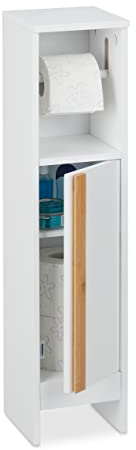 Relaxdays Serviteur de Papier Toilette sur Pieds, Accessoire Toilettes HLP : 75,5 x 18,5 x 18,5 cm, MDF et Bambou, Blanc