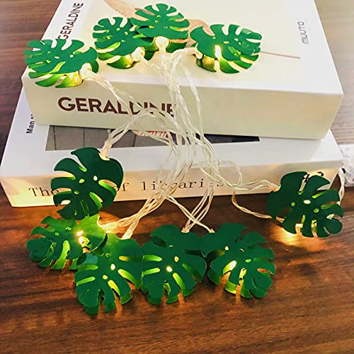 Riaxuebiy Monstera Leaf String Lights Green Palm Leaves Flamingo 1.65m10 LED Battery Powered Fairy Lights for St. Patrick's Party Outdoor Indoor Decorations (Leaf, Battery Powered)
