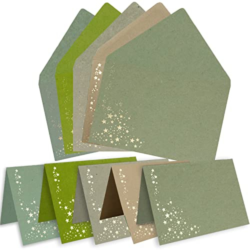 NEUSER PAPIER Faltkarten-Set mit Umschlägen DIN C6 A6 - Mix-Paket 2 aus Kraftpapier in verschiedenen Farben mit goldenen Metallic Sternen - 30 Sets - für Drucker geeignet Ideal für Weihnachtskarten