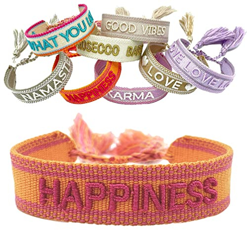 LS-LebenStil Exklusives Statement Armband - das Original 16-20cm Quasten besticktes Boho Canvas Webarmband Damen Freundschaftsarmband Geschenk gewebt textil Stoffarmband