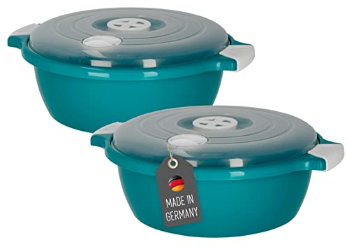 Lantelme® 2 x 1,8 litri ciotole per microonde con coperchio | Coperchio con valvola vapore | impilabile | diversi colori tra cui scegliere (Verde)