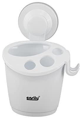 Vetrineinrete® Bicchiere Porta spazzolini con Ventosa 4 posti 2 Ganci in ABS portaspazzolini da Parete