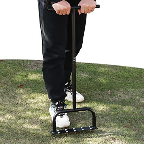 Hollow Tine Lawn Aerator,garden Lawn Soil Turning Tool,Vertical Soil Aeration Ventilation Tool,lawn Soil Scarifier Grass Nail Aerator With 10 4.5CM Iron Nails For Garden Lawn
