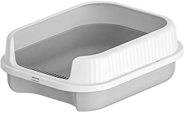 Fonowx Katzentoilette für den Innenbereich, für Katzen, Haustiertoilette, Katzentoilette, tragbar, mit hohem Rand, rutschfest, für Kätzchen, Kaninchen, grau weiß
