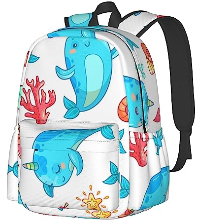 VACSAX Rucksack mit Meerestier-Aufdruck, Laptop-Rucksack für Männer und Frauen, Sportrucksack, lässiger Tagesrucksack, Schwarz , One size