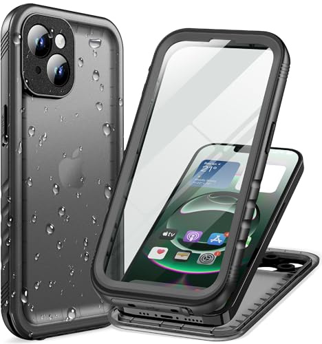 Cozycase Cover TOP Antiurto IP68 Impermeabile Per iPhone 15 Militare Resistente 360 Completa Subacquea Antipolvere Integrale Rigida Custodia Anti Urto Waterproof Doppia Case Per iPhone 15, Nero