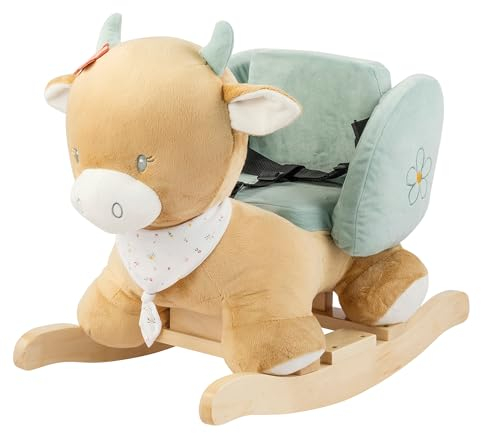 Nattou Schaukeltier, Kuh Mila, Inkl. Sicherheitsgurt, Fröhliches Hin- und Herschaukeln, Ca. 60 x 30 x 45 cm, Mila, Zoë und Lana, Polyester/Holz, Beige