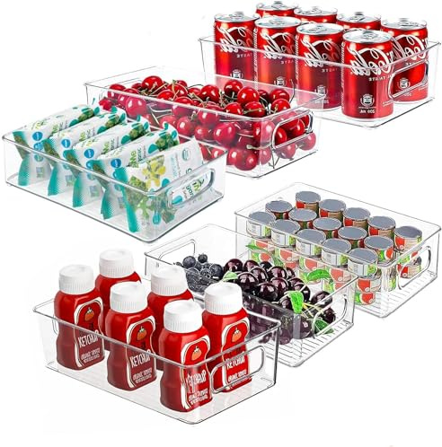 Mkitnvy kühlschrank Organizer 6 Set,Klare Aufbewahrung Sorganisatren | Stapelbare Kühlschrankspeicherbehälter Mit Griff, ideal für Küchen, Kühlschrank, Schränke,Fridge -BPA Frei (3 Größen)