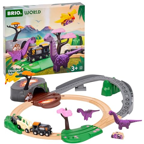 BRIO - Set de Aventuras Jurásicas, Tren Juguete, Madera, Juguetes niños 3 años, Compatible con Otros Sets, Set de construcción 21 Piezas