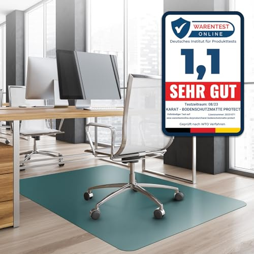 OfficeMarshal Bodenschutzmatte Bürostuhl, Schreibtischstuhl Unterlage transparent, Unterlage Schreibtisch Schutzmatte, Bodenschutzmatten für Bürostühle, 114 x 150 cm für Hartböden (Türkis)