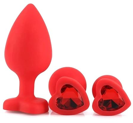 BONDAGERIE® Plug anale rosso in silicone medico con cuore rosso, sexishop per uomo e donna, sacchetto incluso, Taglia Taglia: S