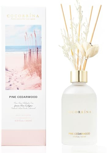 COCORRÍNA Raumduft mit 8 Duftstäbchen 200ml, Kiefer Zedernholz Blume Zimmerduft, Reed Diffuser für Badezimmer Regal Dekoration