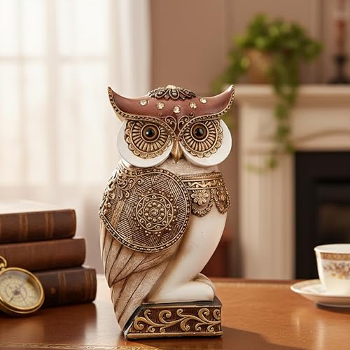 Xintim Statue de Chouette Décorative en Or Antique, Figurine de Hibou Moderne pour Salon, Bureau et Bibliothèque, Sculpture Élégante, Idée Cadeau Anniversaire pour Femme et Amoureux de la Nature