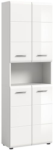 xonox.home - Hochschrank Ice 60x185x30 cm in Front weiß Hochglanz Tiefziehfront Korpus weiß - breiter Badhochschrank - stilvoll und funktional