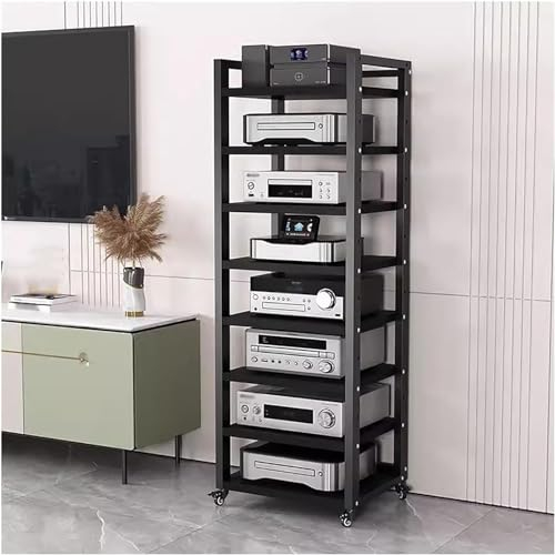 audio rack hifi regal 161 cm hoher Plattenspieler-Stereoschrank – Rack-Audio-Tower mit verstellbaren Regalen und 360°-Universalrädern – Plattenspieler-Konsole für Kabelboxen, Verstärker, Lautsprecher(