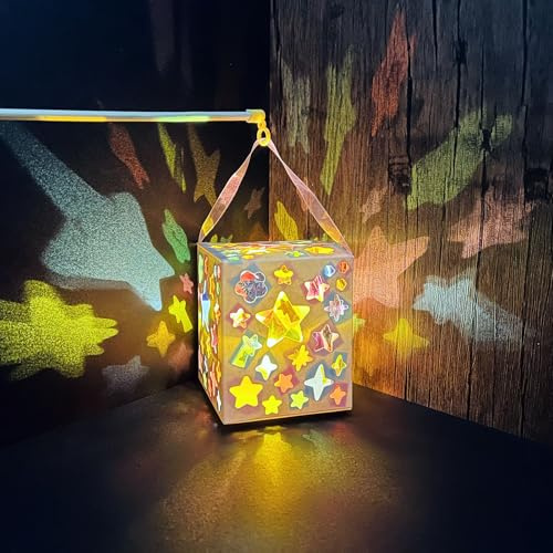 Laternen Bastelset Sterne Lampion Papierlaterne Klein mit Buntglas Effekt | zum Basteln für St. Martin Laternenumzug Halloween 11 x 10 cm