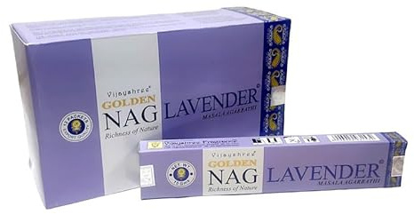 Golden Nag Lavendel Masala Räucherstäbchen, natürlich, handgefertigt, Agarbatti, gerollt, geformt, Bambusstab, 12er-Packung, 15 g