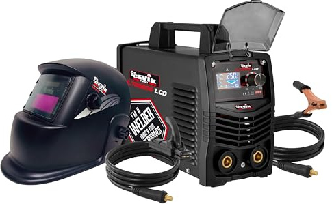 CEVIK PRO CE-ULTRA200LCD - Soldador Inverter MMA con Máscara de Soldadura y Portaelectrodo - 200A 40% 230V - Electrodos hasta 5mm - Pantalla LCD - Máquina de Soldar Profesional Portátil Compacta