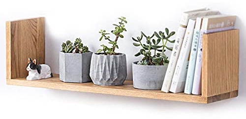 OAKERLAND Schweberegal Eiche Massiv, U-Form Wandregal Holz Wand Bücherregal für Büro, Heimdekoration, Wohnzimmer, Schlafzimmer (60 cm)