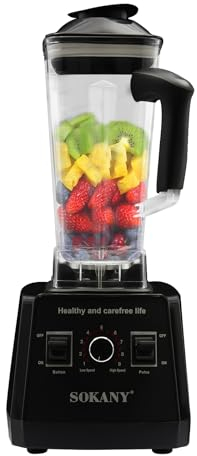 Fliuyr Mélangeur haute performance de 5000 W à 9 vitesses avec récipient en verre de 2 litres et tasse de 0,7 l, fonction 2 en 1, mélangeur multi-usages, mixeur smoothie et moulin à café