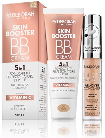 Deborah Milano BB Cream Skin Booster, SPF 15, 02 Beige, mit Vitamin C, zweite Haut, 30 ml und 24 Stunden Perfect All-Over, 03 Sand, wasserfest und langanhaltend, 5,5 g