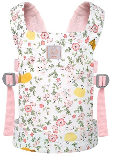 GAGAKU Puppentrage Babytrage Puppe Zubehör ab 3 Jahre Kinder 100% Baumwolle Puppentrage Kleinkind Puppen Trage Bauchtrage Kuscheltiertrage Puppentragetasche - Rose - Kürbis Pflaumenblüte