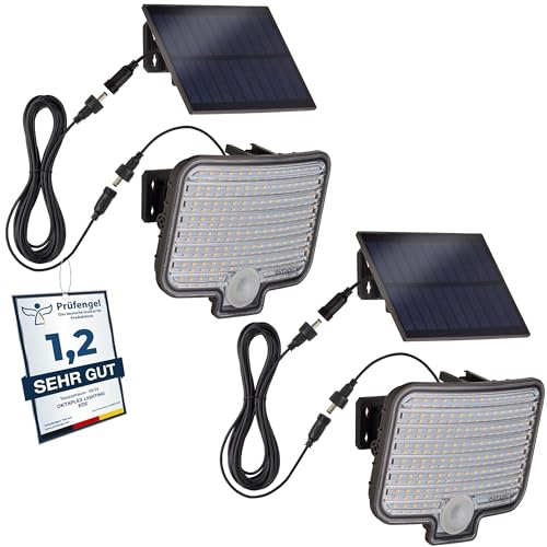 Oktaplex 2er Set Ede LED Solar Außenstrahler mit Bewegungsmelder Anthrazit | IP44 warmweiß 3000K Solar Wandleuchte Outdoor